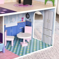 HOMCOM Casa de Papusi din Lemn pentru Copii 3 ani+ cu 12 Accesorii Roz(m-10)