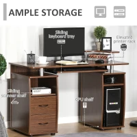 HOMCOM Masă de Birou Modernă cu Suport pentru Computer, Sertare, Poliță Extensibilă și Suport pentru Tastatură, 120x55x85 cm, Maro(m-6)