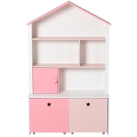 HOMCOM Raft Biblioteca Organizator Dulap cu Compartimente pentru copii roz(m-4)