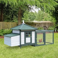 PawHut cotet de gaini, lemn 196x76x97cm, alb/verde(m-2)
