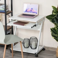 Homcom Masa Birou Alba – Cu Tastatura Glisanta & Roti(m-2)
