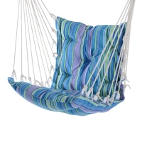 Outsunny Hamac Scaun Suspendat Captusit cu Funii si Schelet din Lemn si Bumbac cu Dungi(m-8)