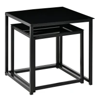 HOMCOM Set 2 Masute pentru Sufragerie Moderne din Otel si Sticla Securizata - Negru(m-13)