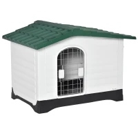 PawHut Casuta pentru caini in Plastic cu Usa si Fereastra 91x69x66cm Verde/Negru/Alb(m-1)