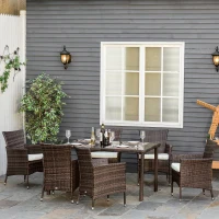 Outsunny Set Mobilier de Exterior cu 1 Masa si 6 Scaune de Gradina din PE Rattan(m-2)