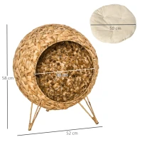 PawHut Cos pentru Pisici Pana la 5 kg Casuţa pentru Pisici din Ratan Maro Φ52x58cm(m-3)