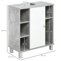 kleankin Dulapior Subchiuveta cu Decupare in forma de U si 6 Etajere din Lemn, 60x30x68cm - Alb/Gri(m-3)