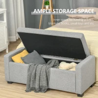 Banca dormitor HOMCOM cu Compartiment de Depozitare din Tesatura, 120x50x44cm - Gri(m-4)