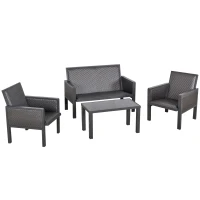 Outsunny Salon de Gradina cu Canapea de Exterior din Ratan Set 4 Buc Gri(m-1)