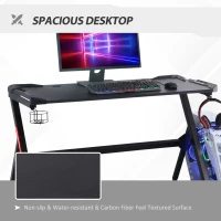 Masa de Birou Gaming cu Lumini LED, Suport pentru Pahare si Carlig pentru Casti, 120x60x73cm - Negru(m-4)