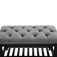Homcom Banca pentru Pantofi Chesterfield Captusita Lemn Negru si Flanela Gri 80x40x46cm(m-10)