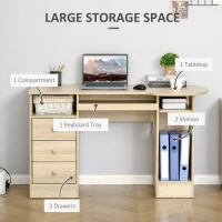HOMCOM Birou PC pentru Birou cu Rafturi, Sertare si Polita Superioara din Lemn, 125x60x74 cm(m-4)