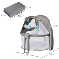 HOMCOM Box patut transoportabil si pliant pentru nou-nascuti cu acoperis si jucarii culoare gri(m-3)