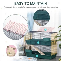 PawHut Cusca pentru iepuri cu 2 Niveluri cu Rampa, 3 Usi si 2 Alimentatoare(m-6)