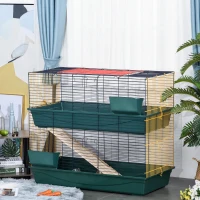 PawHut Cusca pentru iepuri cu 2 Niveluri cu Rampa, 3 Usi si 2 Alimentatoare(m-2)