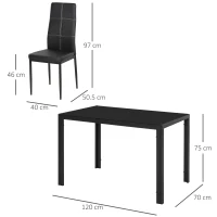 HOMCOM Set de luat masa 4 Scaune tapitate si 1 Masa pentru 4 persoane negru(m-3)