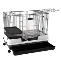 Pawhut Cusca Hamsteri/Iepuri – Metal Negru, 2 Usi, Spatioasa(m-7)