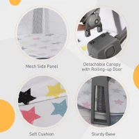 HOMCOM Box patut transoportabil si pliant pentru nou-nascuti cu acoperis si jucarii culoare gri(m-7)