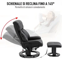 Homcom Fotoliu Rabatabil Masaj Incalzire din Piele Sintetica si Lemn Taburet Inclus Negru(m-5)