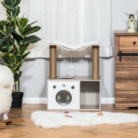 PawHut Copac de zgâriat cu Cușcă din Lemn pentru Pisici Adulte cu greutatea până la 5 kg(m-2)