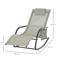 Outsunny Sezlong Balansoar de Gradina cu buzunar lateral si pernuta, in Metal 62L x 88L x 165Hcm(m-3)