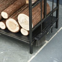 Outsunny Suport Lemne de Foc din Fier Forjat cu Instrumente pentru Semineu si Manere, Baza Suport Lemne Inaltata si Decorata, 51.5x33x77cm - Negru(m-8)