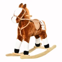HOMCOM Căluț Balansoar din Lemn pentru Copii 3-6 Ani cu Sunet de Animal și Șa, 74x28x65 cm, Maro(m-15)