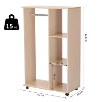 HOMCOM dulap deschis cu cuier si 3 rafturi, 80 x 40 x 128 cm(m-6)