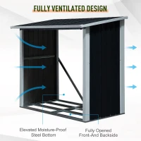 Outsunny sopron exterior, pentru lemne, 82x89x136cm, negru(m-6)