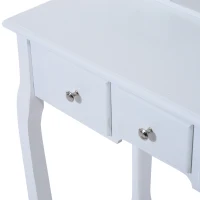 HomCom Tavolo da Trucco Mobile da Toletta Specchiera con Sgabello Specchio Girevole in Legno Bianco(m-12)