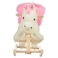 HOMCOM Cal Balansoar Alb si Roz cu Sunete si Structura din Lemn de Plop(m-4)