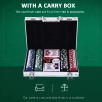 HOMCOM Geanta pentru Jocuri, Poker,  200 jetoane, din aluminiu, Argintiu(m-5)