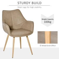 HOMCOM Scaun modern de Bucatarie, cu Brate, Piele sintetica si Picioare Metal Maro(m-5)