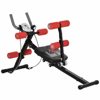HOMCOM Banca pentru Abdomene 2 in 1, Banca de Gimnastica cu Monitor LCD, Scaun Reglabil si Benzi Elastice, 117x46x70cm(m-1)
