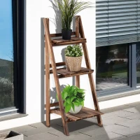 Outsunny Suport pentru Plante Pliabil, Jardinieră cu 3 Niveluri, Raft de Exterior pentru Plante, 40x37x93 cm, Lemn Natural(m-2)