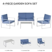 Outsunny Set Mobilier de Exterior Lounge de Gradina din Metal Alb si Albastru(m-4)