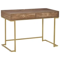 HOMCOM Masa multifunctionala pentru Birou sau Camera, cu 2 Sertare 110x55x76 cm, Maro/Auriu(m-11)