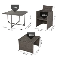 Outsunny Set Mobilier de Gradina Extern 9 bucati Masa cu 4 Scaune 4 Taburet in Rattan, Maro(m-3)
