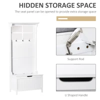 HOMCOM Mobilier Cuier de Perete cu Bancuta tip cufar cu 3 Agatatori Polita Oglinzi Alb(m-6)