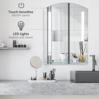 kleankin Oglinda de Baie cu Lumina LED cu Comutator Touch si Etajera din Sticla(m-4)