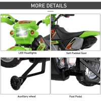 Homcom Moto Cross Electric – Copii, Verde cu Roti Ajutatoare(m-6)