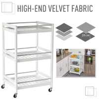 HOMCOM Carucior de Bucatarie Economisire Spatiu din Lemn Alb cu 3 Etajere 4 Roti 360°(m-7)