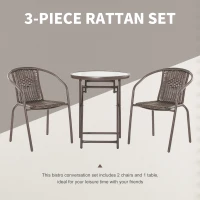 Outsunny set masa pliabila si scaune, din otel si ratan, maro(m-4)