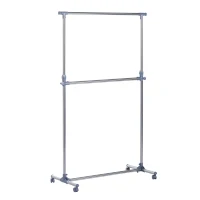 HOMCOM Cuier pentru haine cu inaltime si extensie reglabile, 165 x 48 x 180 cm, Inox / ABS, Argintiu / Gri(m-1)