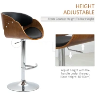 HOMCOM Scaun inalt de bar din lemn vintage stil industrial, Culoare nuc(m-4)