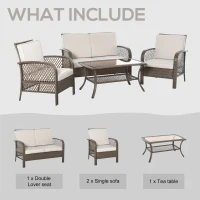 Outsunny Set Masa Scaune Canapea de Exterior Mobilier de gradina din Ratan Maro(m-4)
