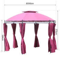 Outsunny Gazebo Elegante in Acciaio Rotondo Diametro 350cm con Teli Laterali Bordeaux(m-7)