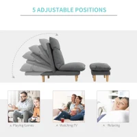 HOMCOM Fotoliu cu Suport pentru picioare Design Chaise Longue Rabatabil din In Gri(m-4)