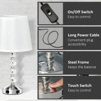 HOMCOM Lampa de Masa Moderna cu Cristale e 2 Mufe USB Lampa de Birou si Abat Jour Noptiera(m-6)