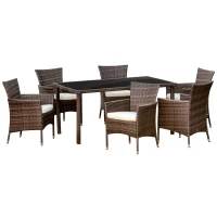 Outsunny Set Mobilier de Exterior cu 1 Masa si 6 Scaune de Gradina din PE Rattan(m-1)